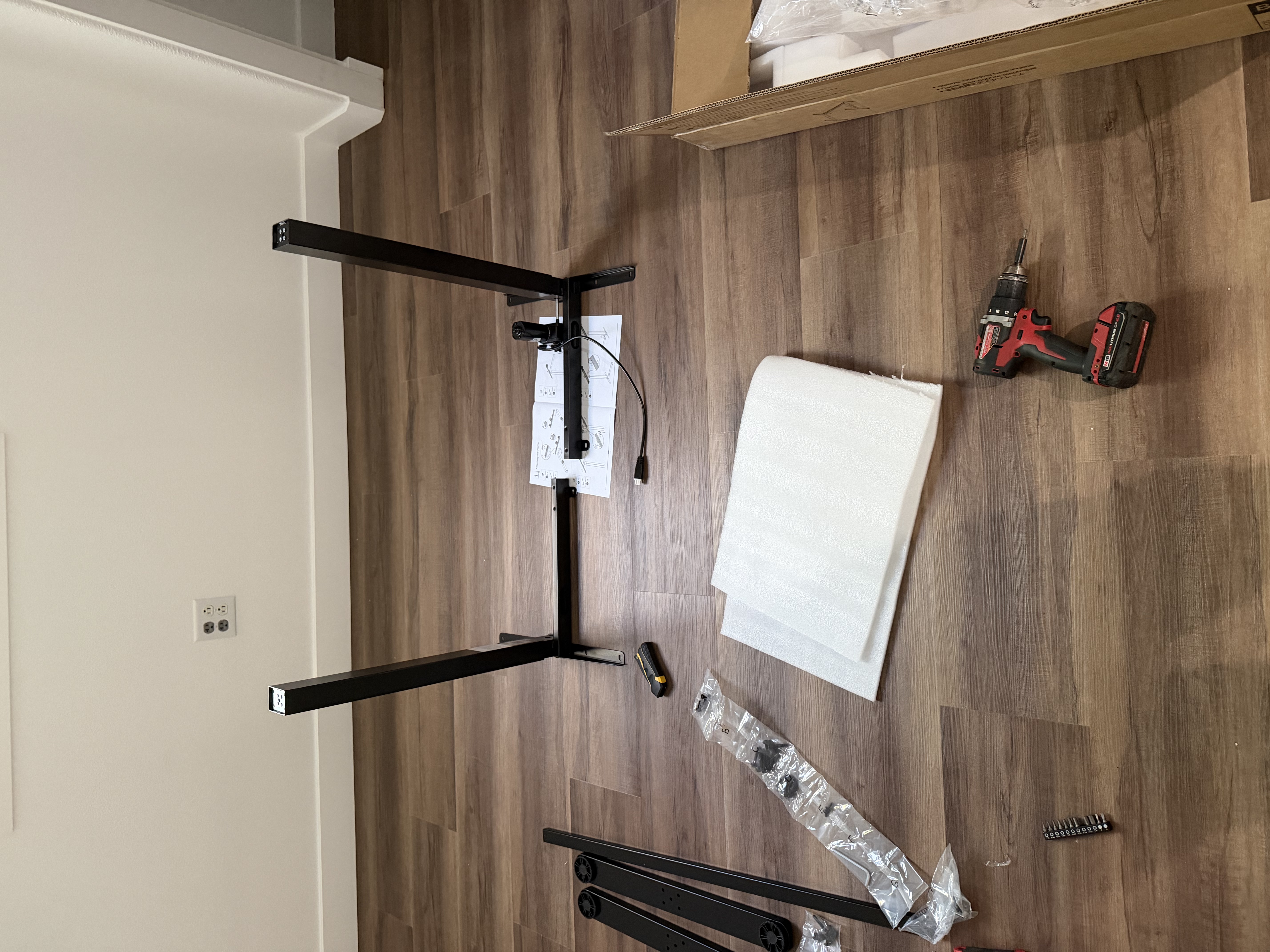 Desk frame early stage assembly