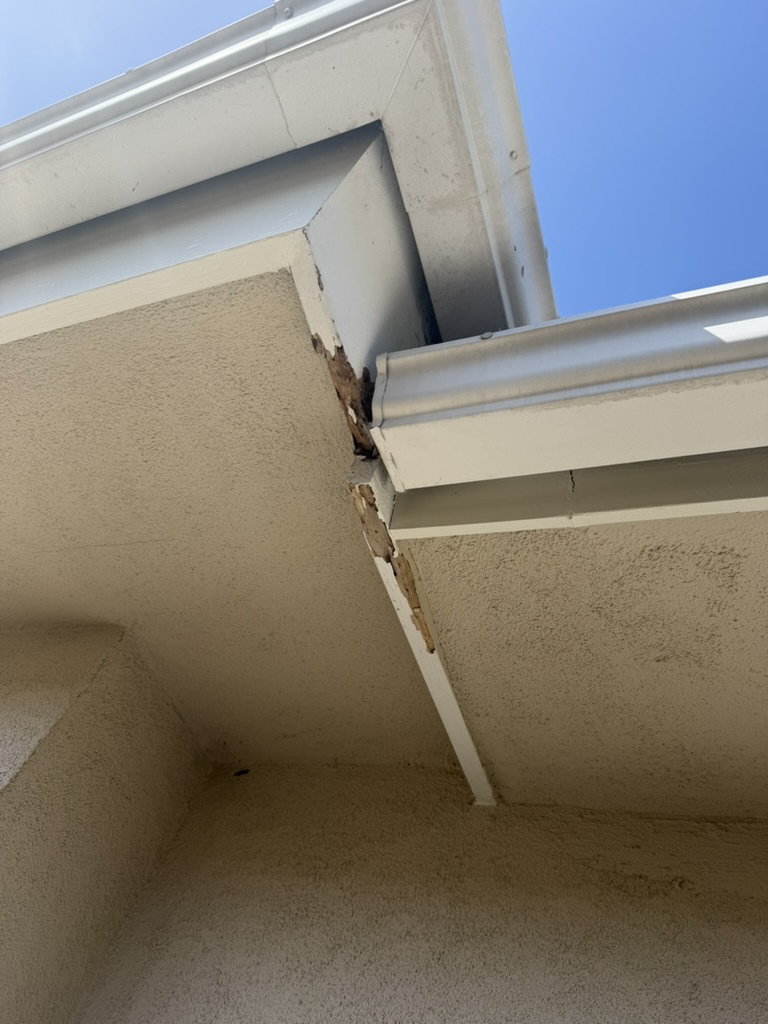 Rotted fascia board section before replacement