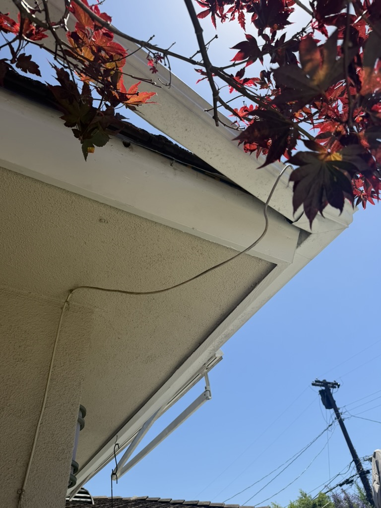 Damaged fascia board section before removal
