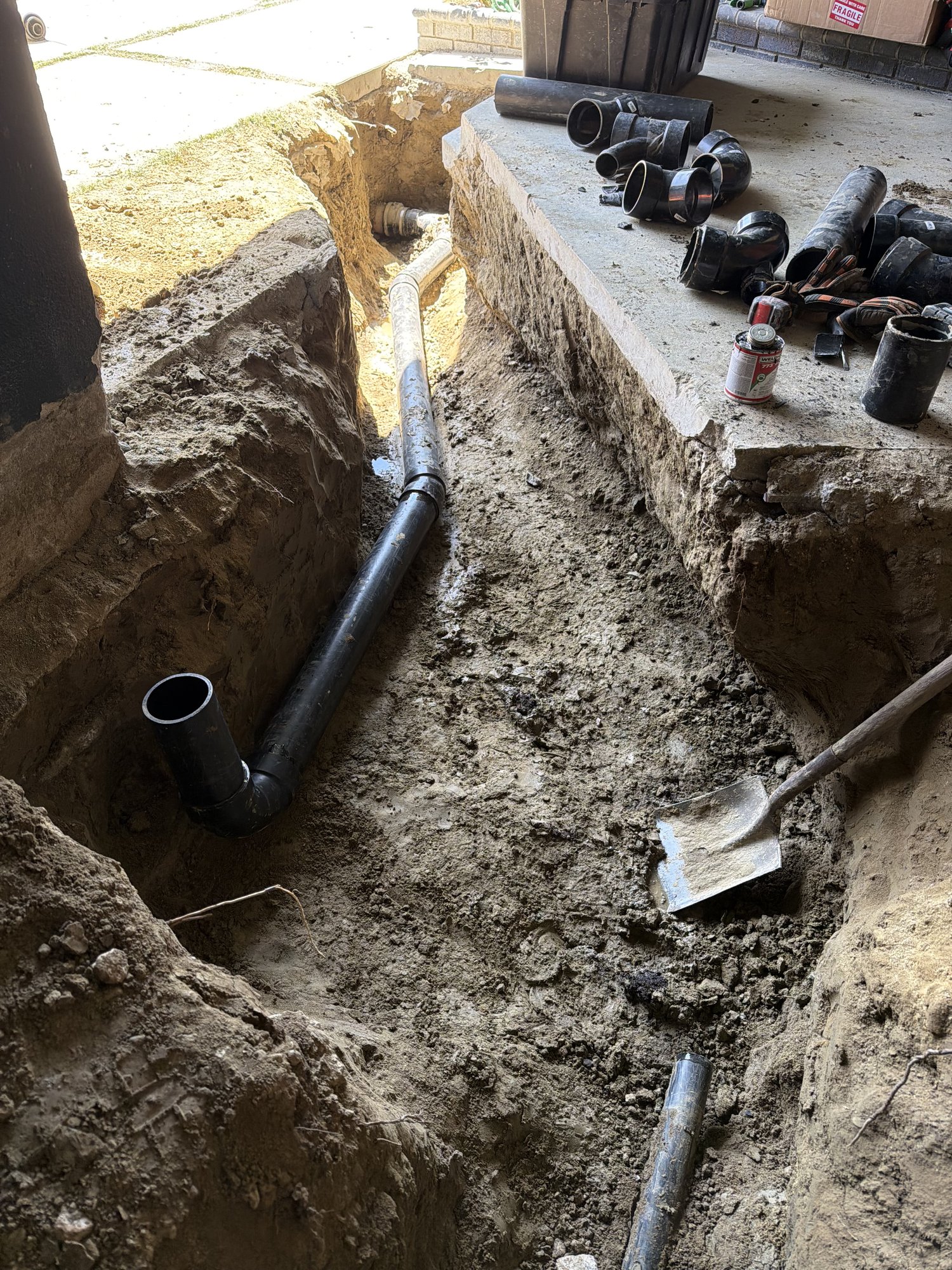 Full trench view of rough-in path