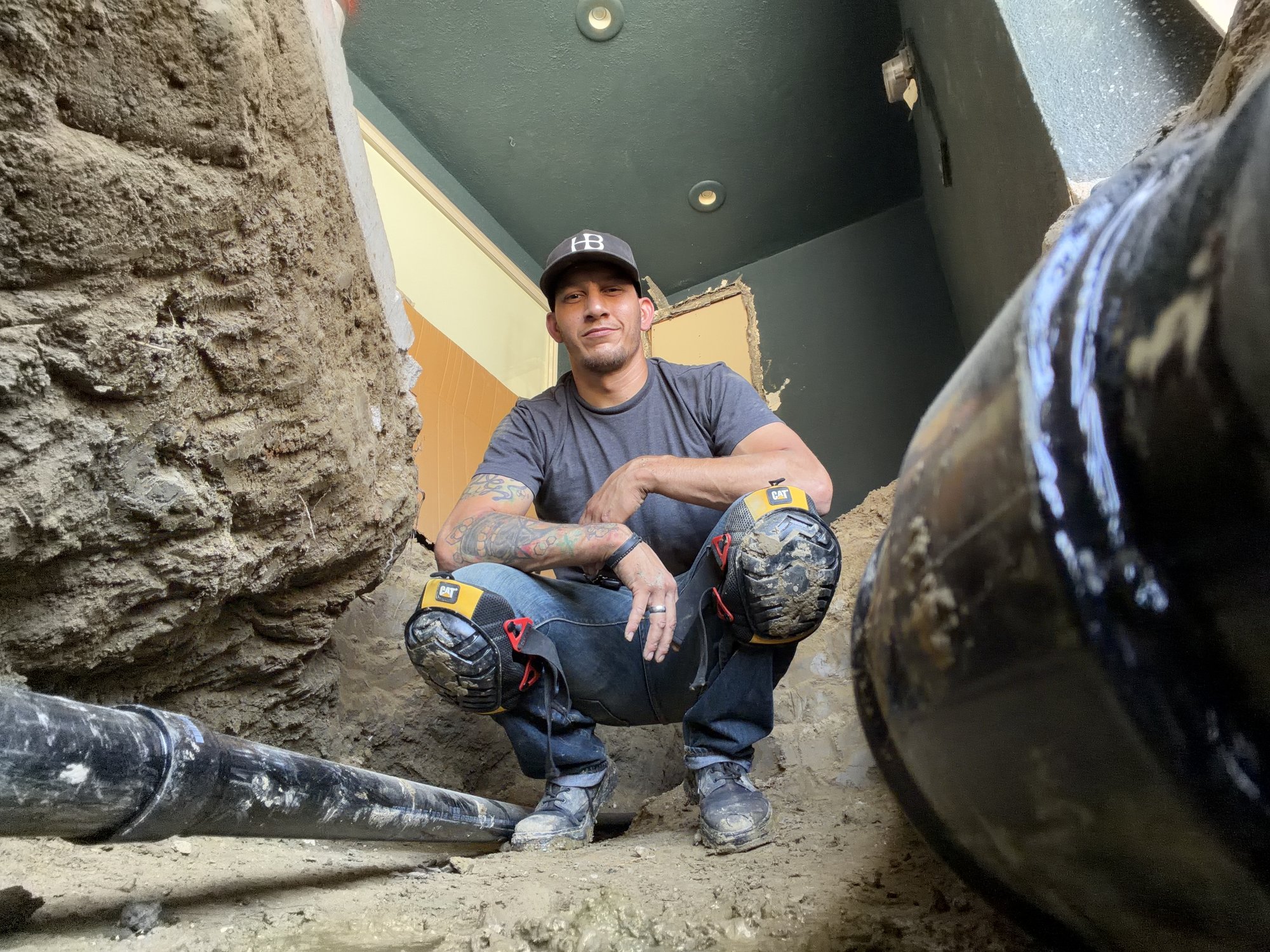 Jacob on the job site for new bathroom rough-in